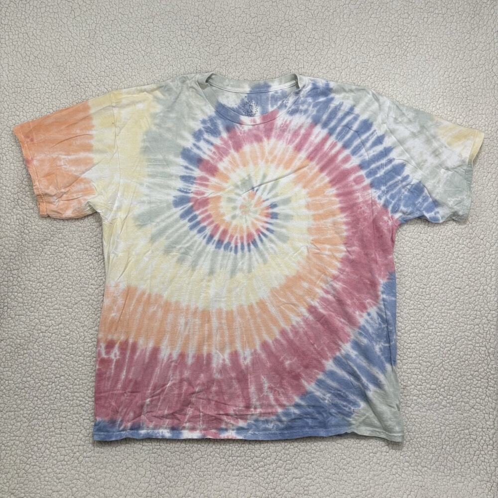 Sundog T-Shirt 2XL Multicolor Spiral Tie Dye Pastel Rainbow Hand Dyed Tee Cotton